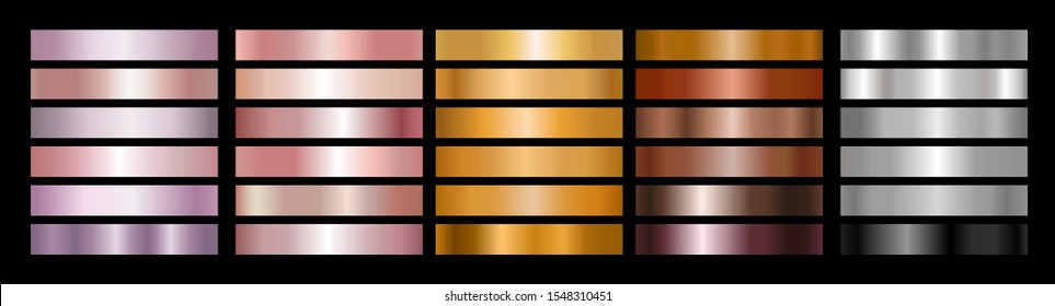 Metal Gradient Collection of Rose Gold, Golden, Bronze and Silver Swatches