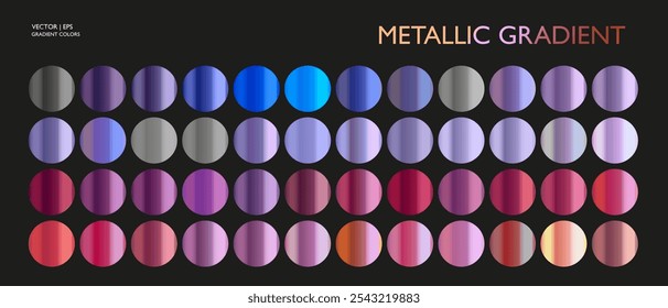 Metal gradient. Color medals set. Metallic collection. Gold, silver, pearl, bronze palette. Color collection. Steel, aluminium, tin. Holographic background. Chrome texture. Chromium polish effect.