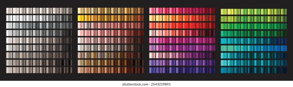 Metal gradient. Color medals set. Metallic collection. Gold, silver, pearl, bronze palette. Color collection. Steel, aluminium, tin. Holographic background. Chrome texture. Chromium polish effect.