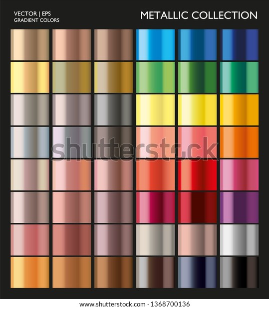 Metal gradient. Color set. Metallic color.\
Metallic gradient. Gold, silver, pearl, bronze palette. Color\
collection. Steel, iron, aluminium, tin. Holographic background\
template, screen,\
mobile.