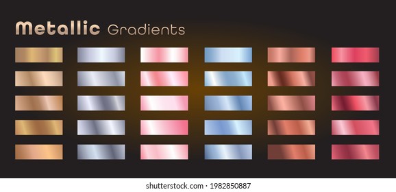 Metal gradient. Colorful set. Metallic collection. Color collection. Steel, iron, aluminium, tin. Holographic background. Chrome texture. Chromium polish effect.