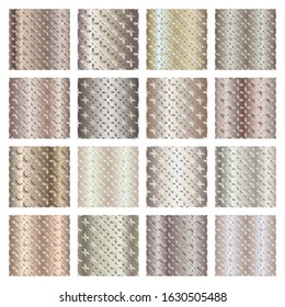Metal gradient flower patterns set. Abstract modern vector background. Shiny metallic wallpaper.