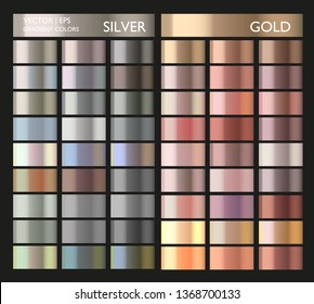 Metal Gradient. Gold Background Set. Metal Color. Metallic Collection. Silver, Pale Gold, Rich Gold, Copper.