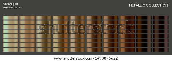 Metal\
gradient. Golden color set. Metal color. Metallic collection. Gold,\
silver, pearl, bronze palette. Yellow gold collection. Steel, iron,\
aluminium, tin. Holographic, reflect\
effect.