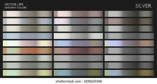 Metal Gradient. Metallic Collection. Gold, silver, pearl, bronze palette. Color collection. Steel, iron, aluminium, tin. Holographic background. Chrome texture. Chromium polish effect.