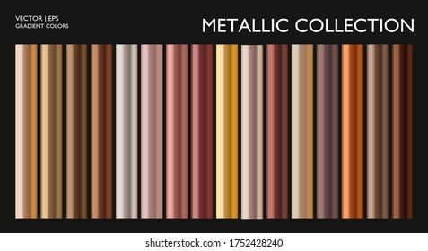 Metal gradient. Metallicx gold, silver, bronze colorful palette texture set. Iron, aluminium, tin. Pastel color. Holographic background, screen, mobile, banner, label, tag. Chrome surface.