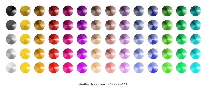 Metal gradient. Multi colored radial gradient set. Collection of shiny foil in rainbow colors palette. Vector