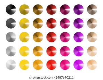Metal gradient. Multi colored radial gradient set. Collection of shiny foil in rainbow colors palette. Vector
