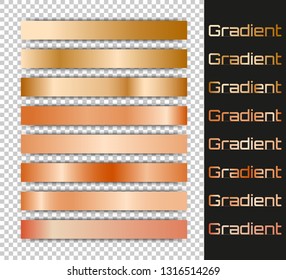 Metal Gradient Set. Gold And Cooper Gradients. Realistic Vector Illustration. 