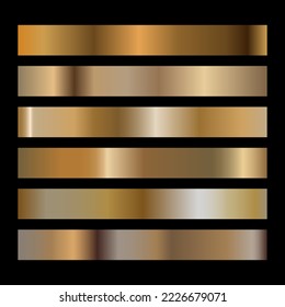 Metal gradient set. Golden, bronze and brass gradient design. Vector illustration.