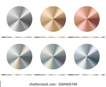 Metal gradient template. Gold, silver, bronze, platinum, steel, chrome round surface, vector illustration. 
