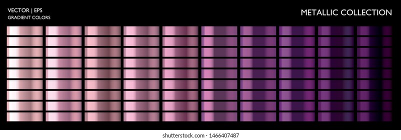 Metal gradient. Violet shade set. Metallic texture. Purple color set. Iron effect. Chromium background. Colorful palette and texture set. Holographic background template for screen, mobile, banner.