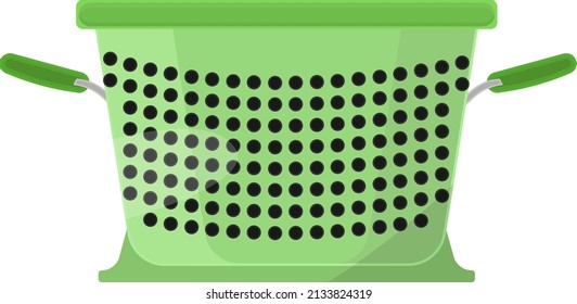 Metal green colander, illustration, vector on a white background.