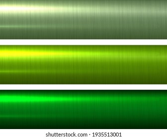 Metal green textures, shiny brushed metallic backgrounds, vector glossy illustration.