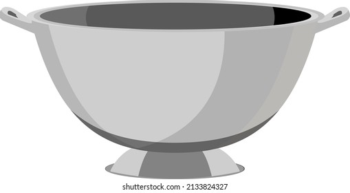 Metal Grey Colander, Illustration, Vector On A White Background.