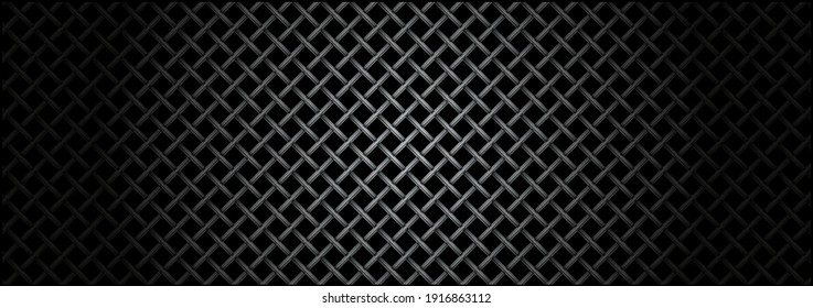 Metal grid microphone texture on dark background. Vector illustration.