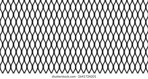 Metal grid with rhombus shape silhouette. Mesh shaped iron fence background. Black metal mesh seamless pattern vector illustration. Metal grid pattern. Steel wire mesh fence pattern silhouette.