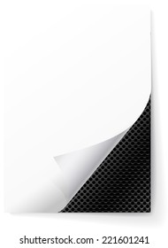Metal grid under a sheet of paper on white background.