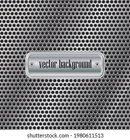 Metal grid vector illustration. Metallic mesh texture background with reflections.