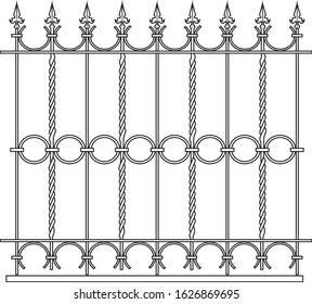 Metal grill of a classic fence. Line drawing. Vector illustration