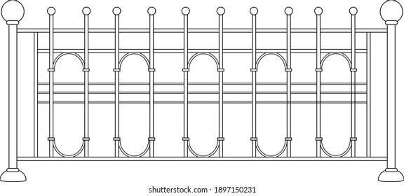 Metal grill of a classic fence. Line drawing. Vector illustration