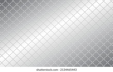 Metal grill seamless Pattern Texture for background design. Seamless chrome braided diagonal grill. Metal net seamless. Lattice, grating, mesh. Silver metal ornament background. Vector illustration.