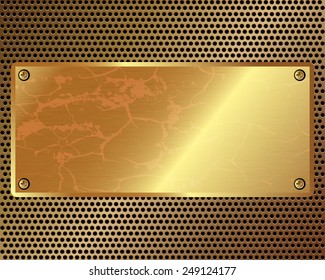 Metal grille with a gold plate in the center for your design