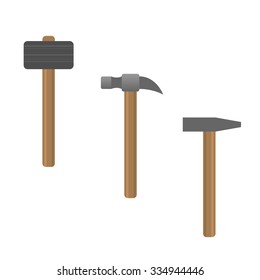 Metal Hammers with wooden handles. Vector illustration