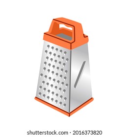 Metal hand grater. Kitchen tool isolated on white background. Kitchenware appliance. Vegetable and cheese slicer. Vector illustration.