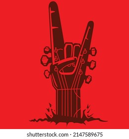 METAL HAND GUITAR SIGN ICON RED.