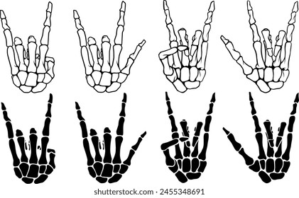 metal hand sign skeleton set illustration vector isolated background