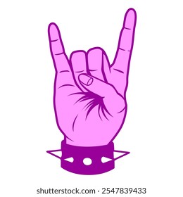 metal hand sign with spiked bracelet vector illustration metal hand flat illustration