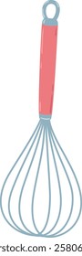 Metal hand whisk featuring a vibrant pink handle, serving as an essential kitchen utensil for effortlessly mixing ingredients during cooking or baking activities