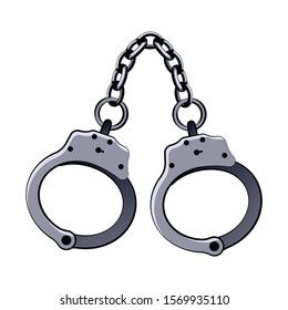 Metal handcuffs for arresting criminals vector illustration. Policeman equipment.