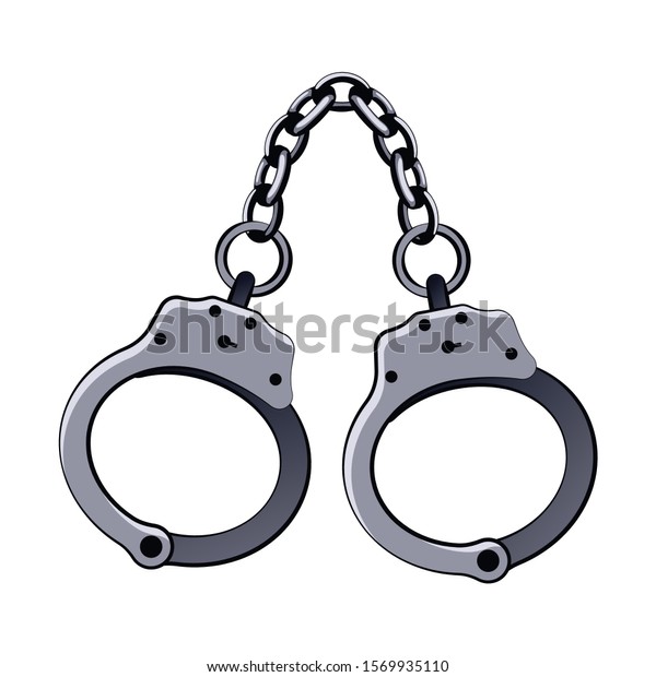 犯罪者を逮捕する金属の手錠のベクターイラスト 警官の設備 のベクター画像素材 ロイヤリティフリー