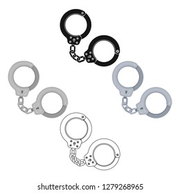 Metal handcuffs for detaining criminals. Outfit of a policeman.Prison single icon in cartoon style vector symbol stock illustration.