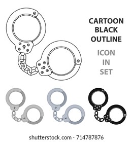 Metal handcuffs for detaining criminals. Outfit of a policeman.Prison single icon in cartoon style vector symbol stock illustration.