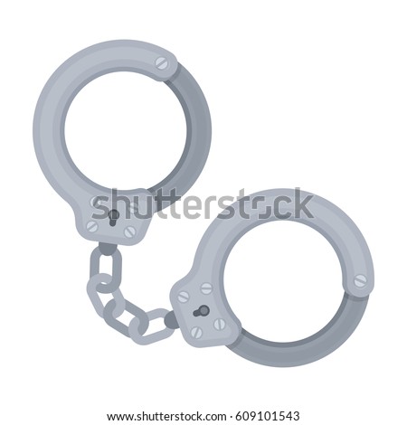 Metal handcuffs for detaining criminals. Outfit of a policeman.Prison single icon in cartoon style vector symbol stock illustration.