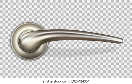 Metal handle with push mechanism for entrance and interior doors, in a realistic style. Isolated on a transparent background. Vector illustration