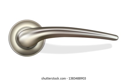Metal handle with push mechanism for entrance and interior doors, in a realistic style. Isolated on white background. Vector illustration