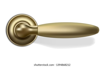Metal handle with push mechanism for entrance and interior doors, in a realistic style. Isolated on white background. Vector illustration