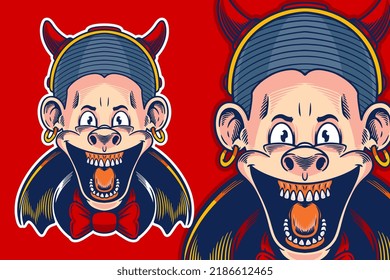 metal head mascot vector illustration cartoon style