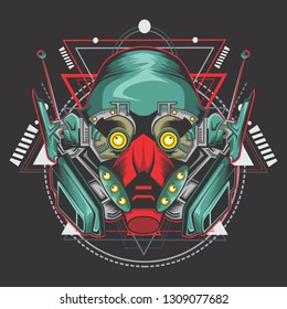 metal head robot vector