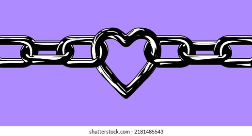 Metal Heart With Chains. Gothic Postcard Or Background. Modern Vector Illustration.