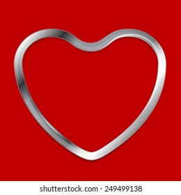 Metal heart on red background. Vector design