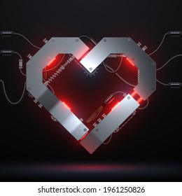 Corazón metálico con efecto luz roja