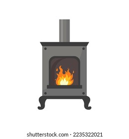 Metal hearth for house warmth cartoon illustration. Modern fireplace oven with burning wood isolated on white background. Interior, furniture, relaxation concept