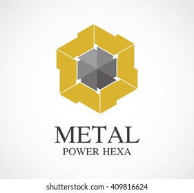 Metal hexagon of power abstract vector and logo design or template energy business icon of company identity symbol concept