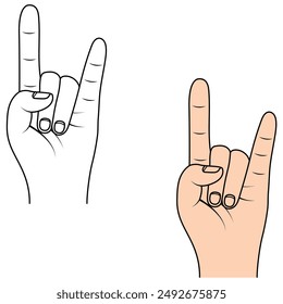 Metal horns or rock on gesture drawing illustration.