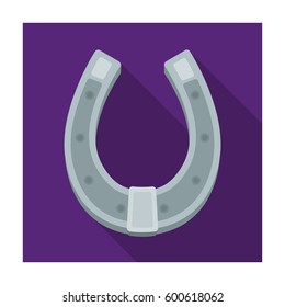 A metal horseshoe for horses. Shoes for horses to protect hooves.Farm and gardening single icon in flat style vector symbol stock illustration.